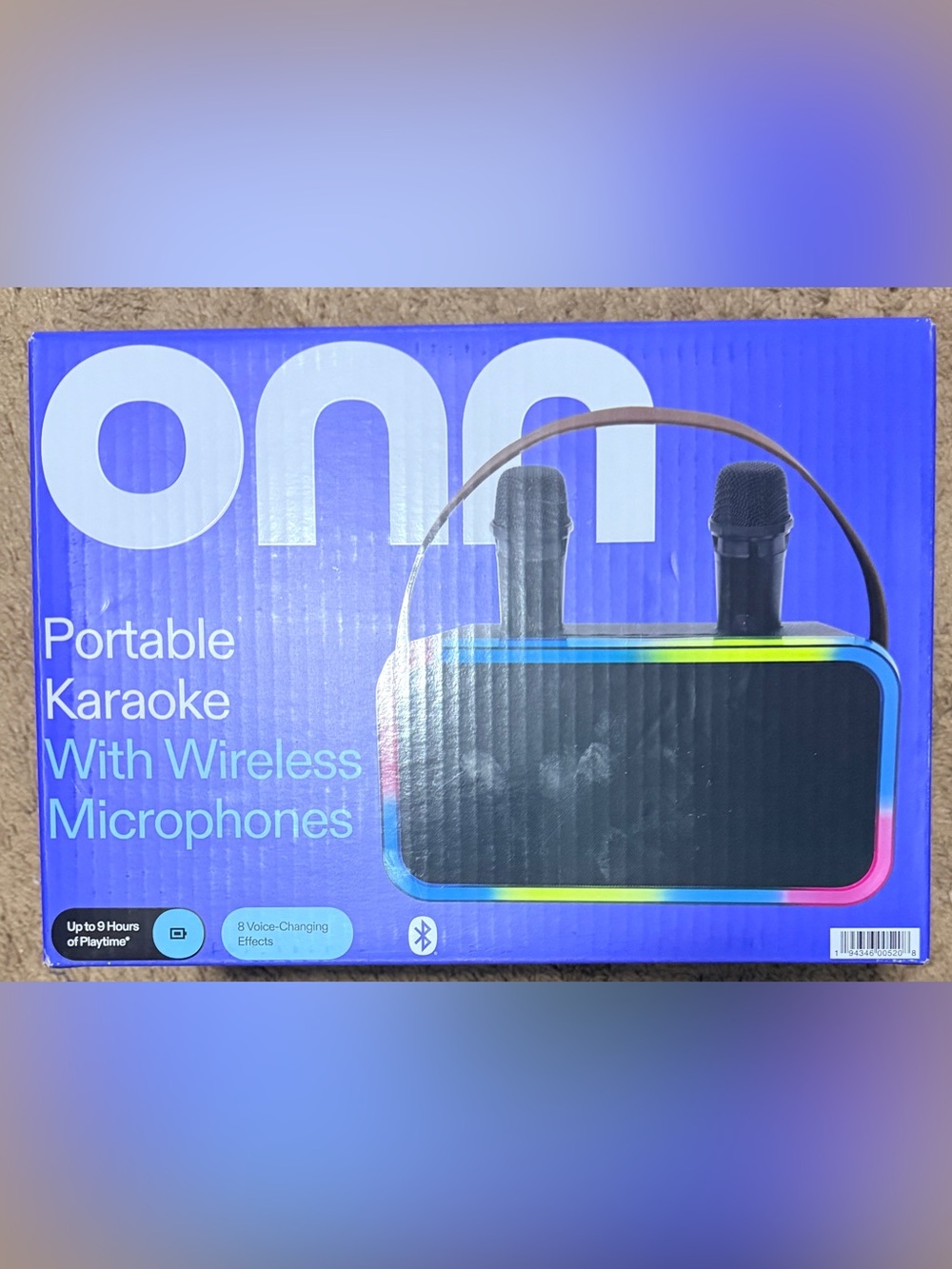 Onn Portable Karaoke Speaker with Wireless Microphones - Black with Rainbow Trim